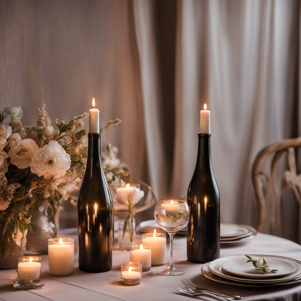 Upcycled Wine Bottle Candle Holders